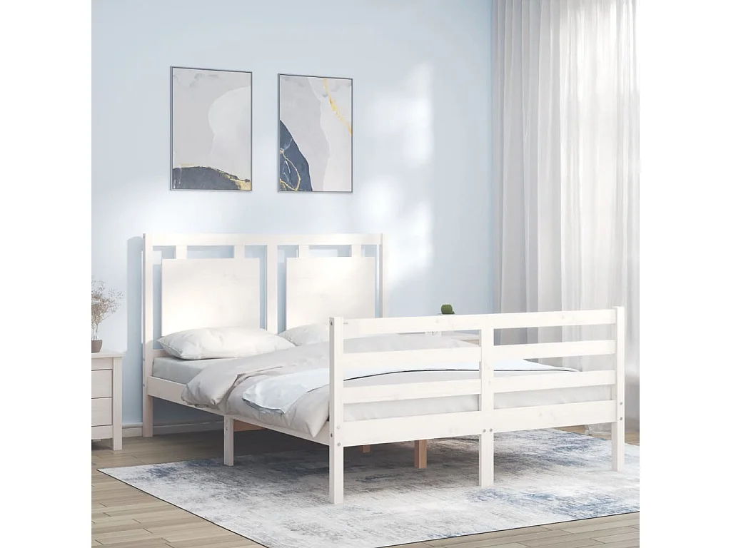Cama com cabeceira 140x190cm madeira maciça branco PT311867