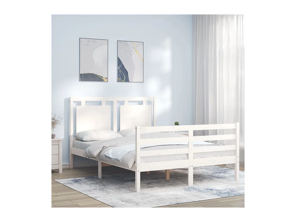 Lit-140x190 cm avec tête de lit blanc bois massif EGGB57924