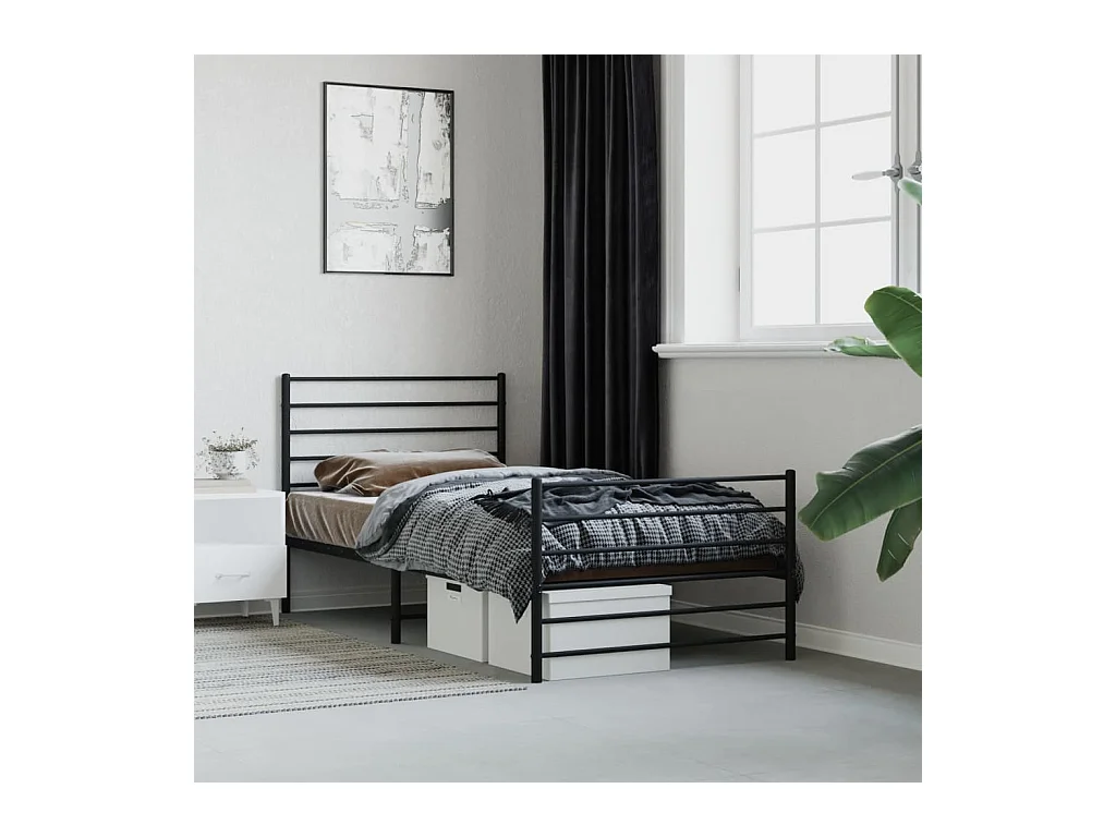 Cama 100x190 cm con cabecero y estribo metal negro ES80703