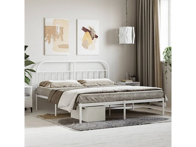 Cama 180x210 cm de metal con cabecero blanco ES92508