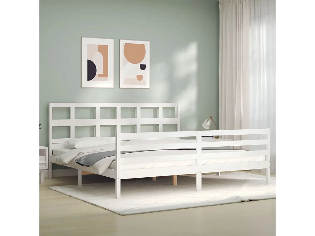 Cama 200x200 cm con cabecero madera maciza blanco ES52642