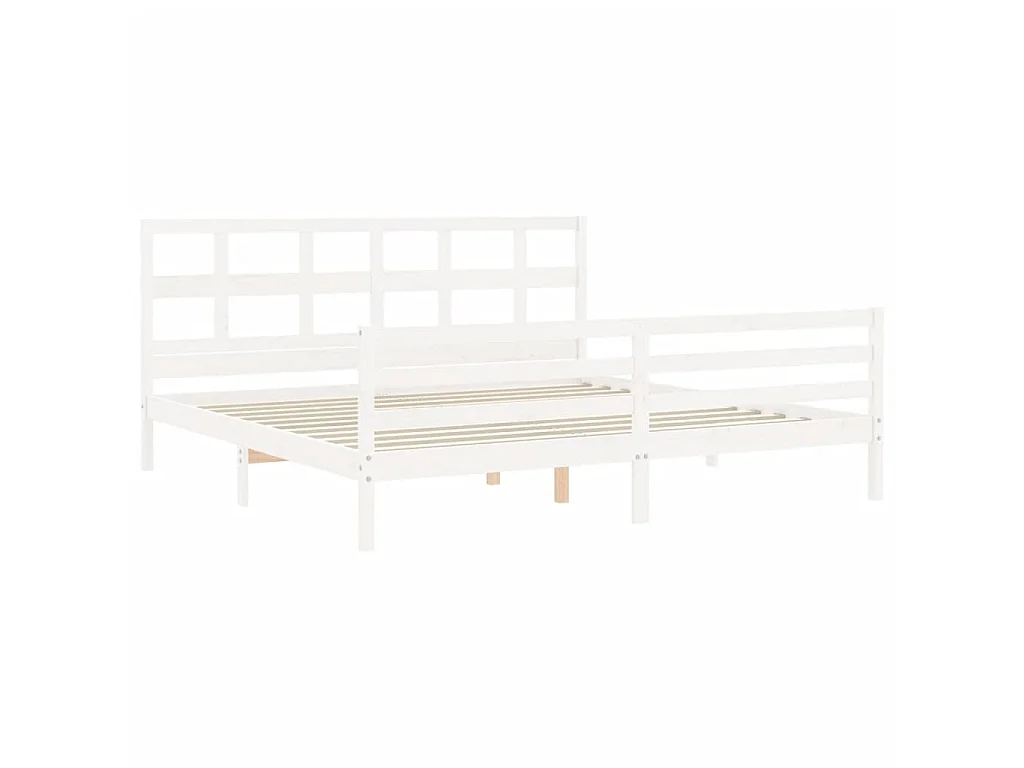 Cama 200x200 cm con cabecero madera maciza blanco ES52642