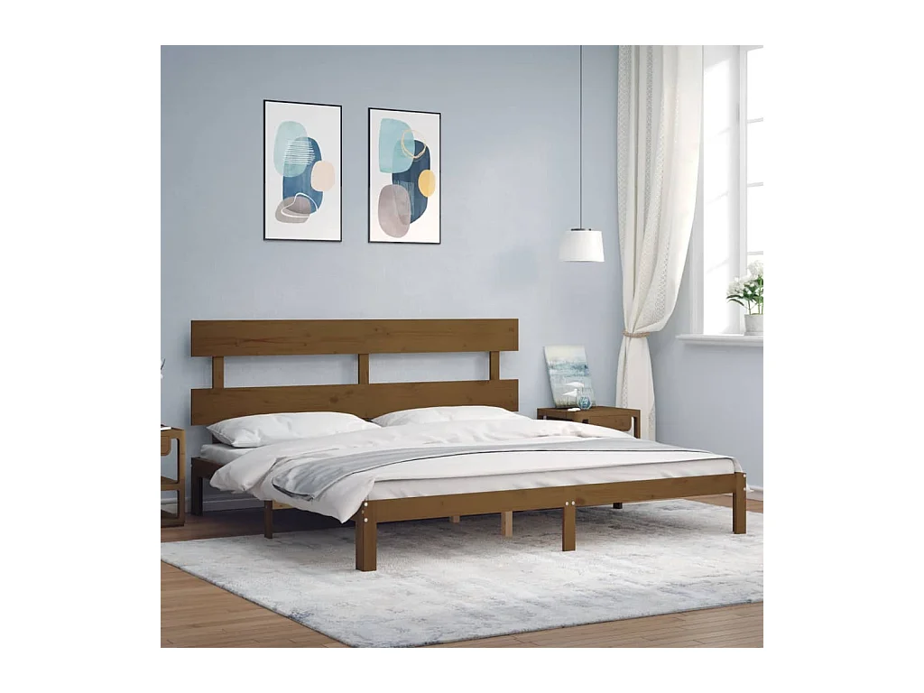 Lit-200x200 cm avec tête de lit marron miel bois massif EGGB39611