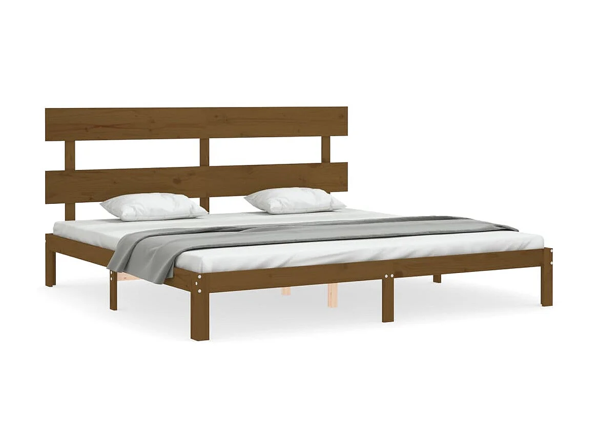 Cama c/ cabeceira 200x200cm maciço castanho-mel PT517516