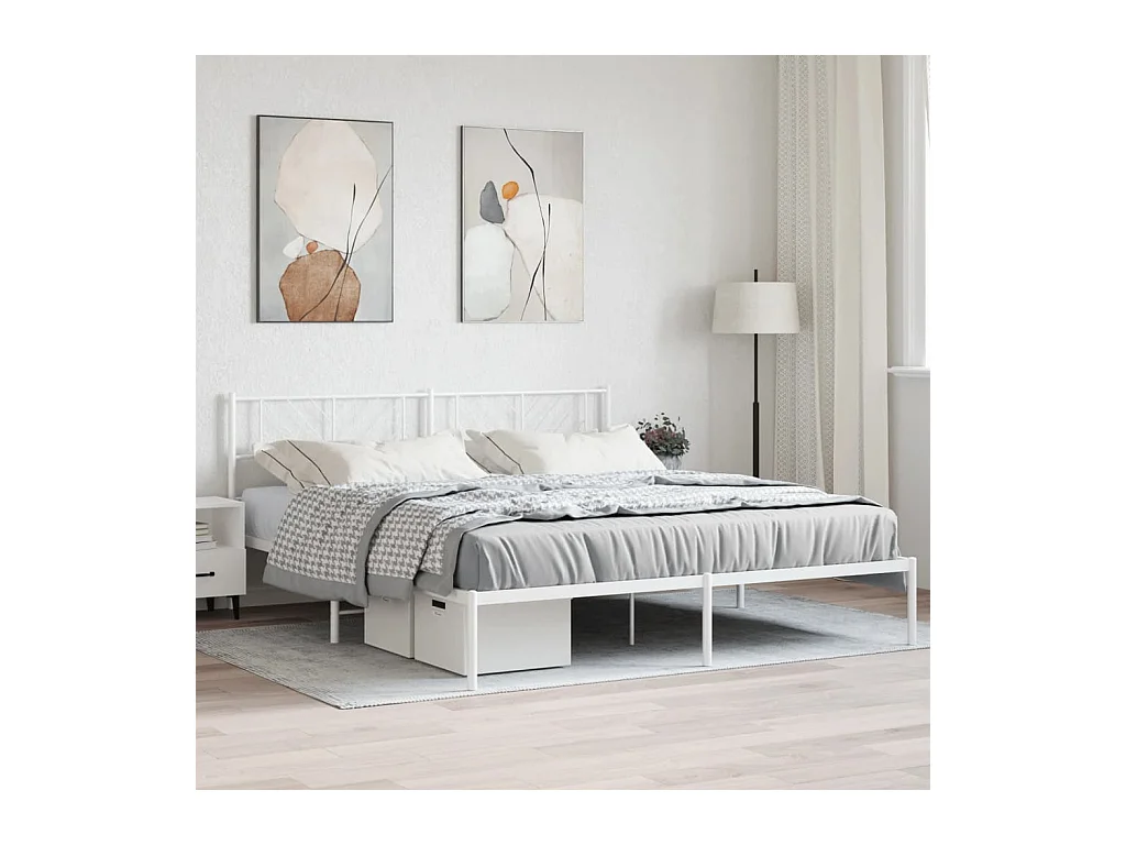 Lit-180x200 cm métal avec tête de lit blanc EGGB19577