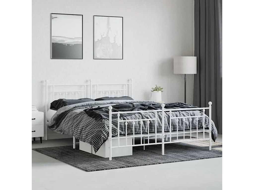 Cama com cabeceira e pés 183x213 cm metal branco PT424531