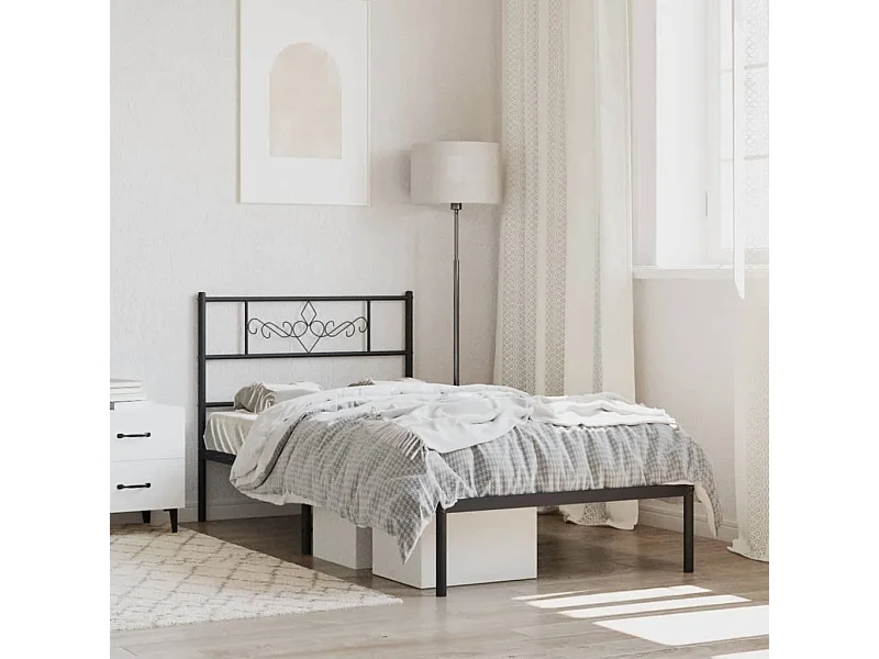 Cama 100x190 cm con cabecero metal negro ES32991