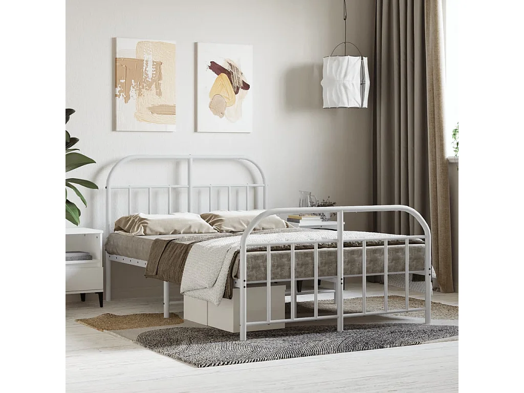 Lit-120x200 cm métal avec tête de lit/pied de lit blanc EGGB30867