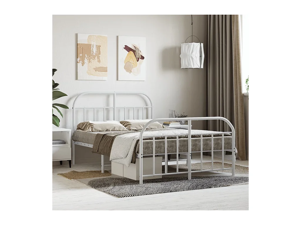 Cama com cabeceira e pés 120x200 cm metal branco PT729354