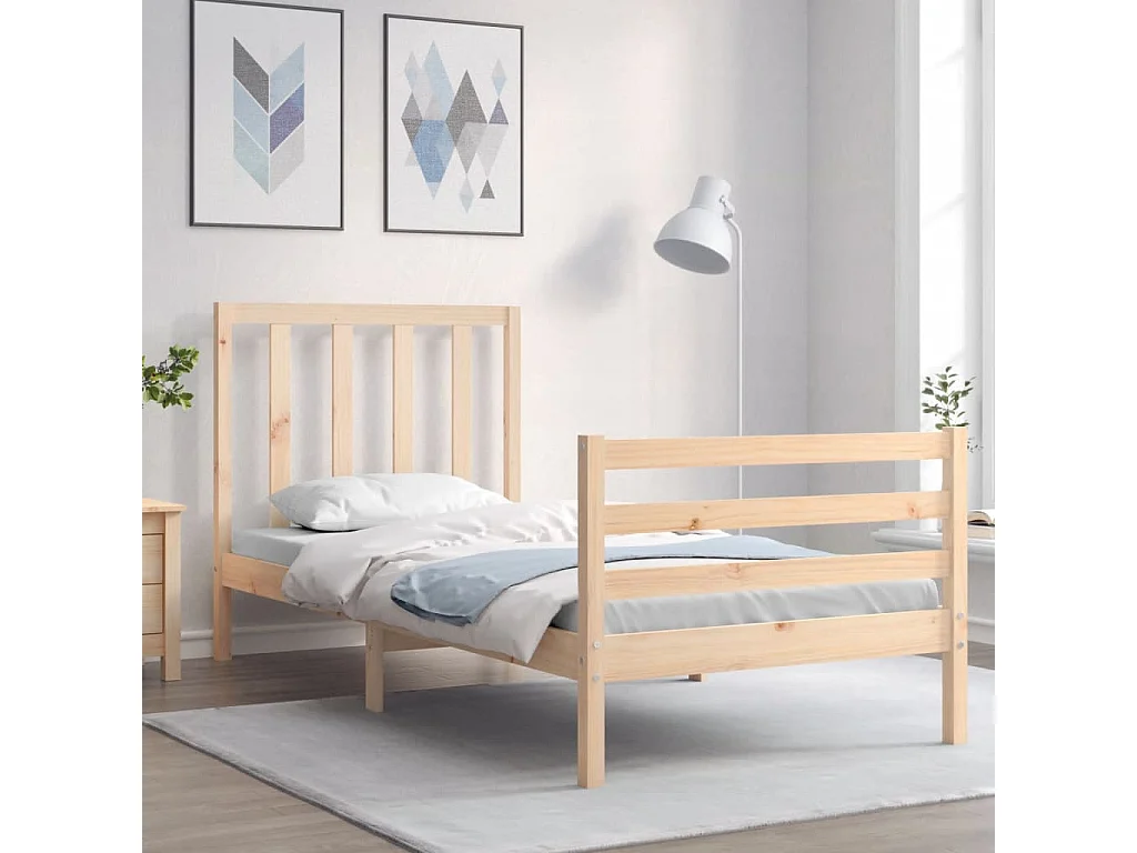 Lit-90x190 cm avec tête de lit simple bois massif EGGB90972