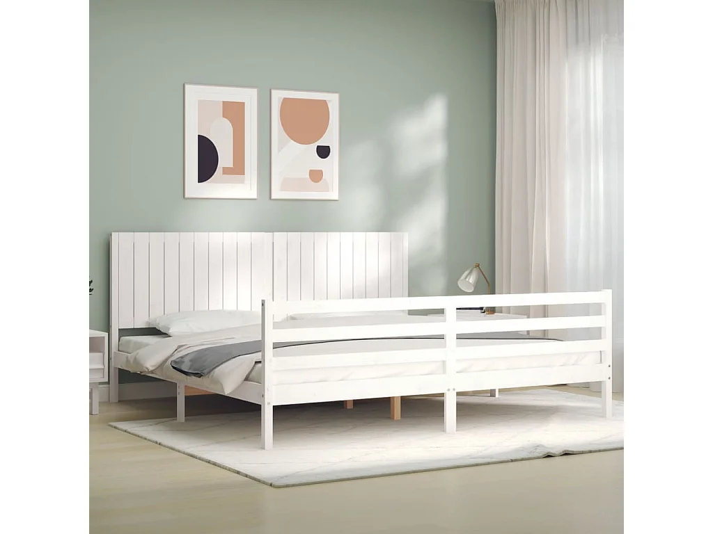 Lit-200x200 cm avec tête de lit blanc bois massif EGGB83437