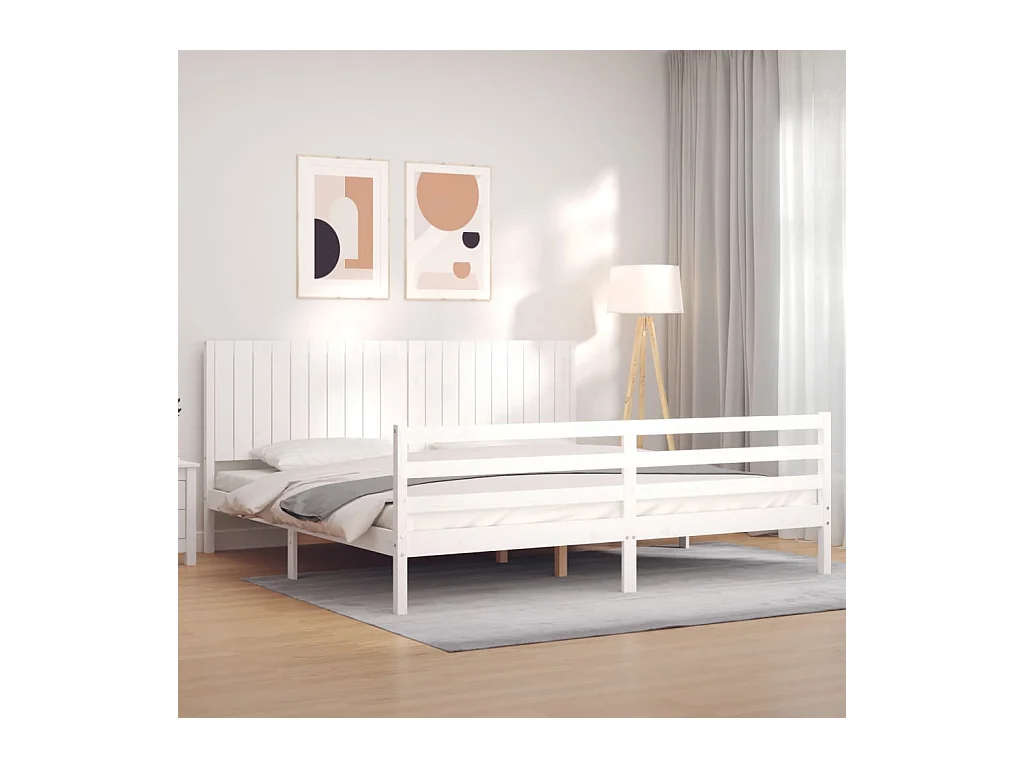 Lit-200x200 cm avec tête de lit blanc bois massif EGGB83437