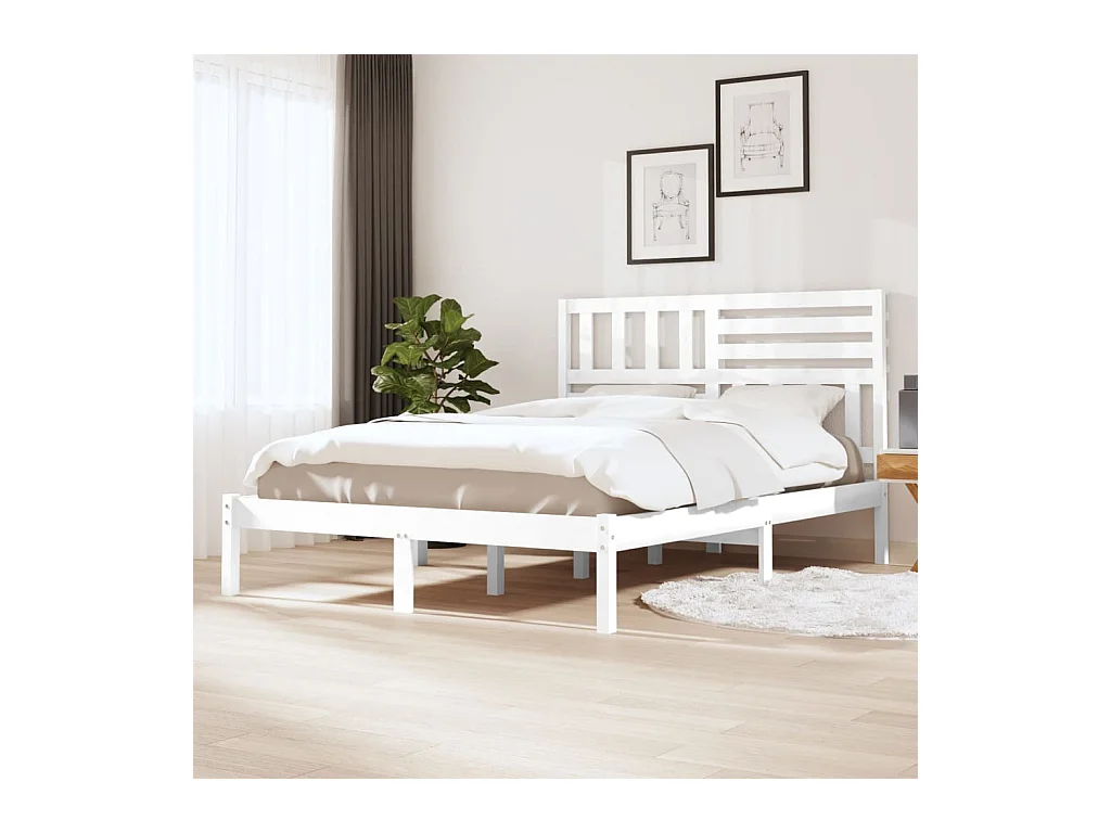 Lit-140x190 cm Blanc Bois de pin massif EGGB14650