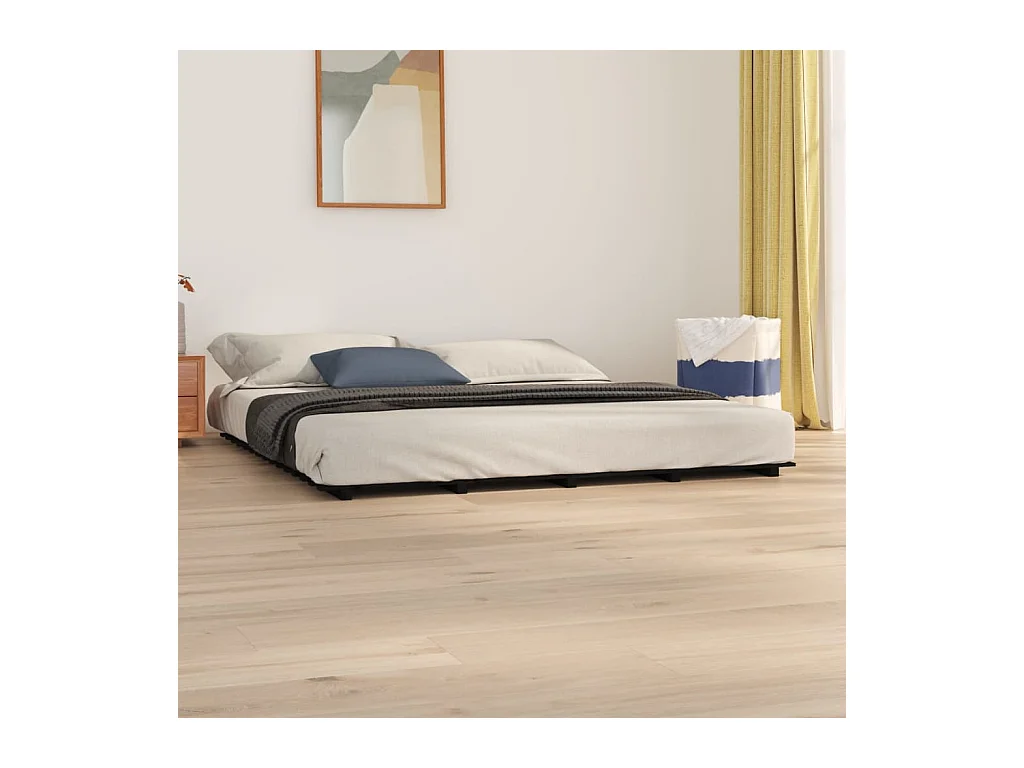 Lit-160x200 cm Noir Bois de pin massif EGGB54310