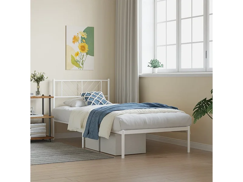 Lit-90x190 cm métal avec tête de lit blanc EGGB49228