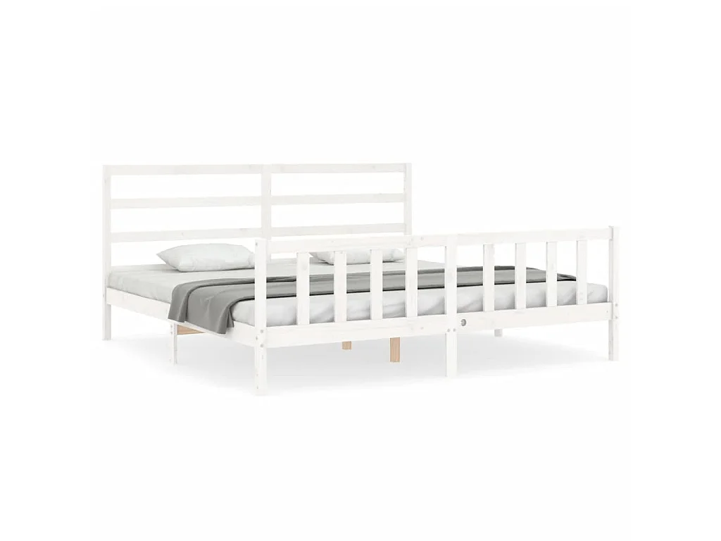 Bedframe met hoofdbord massief hout wit 200x200 cm NL66355