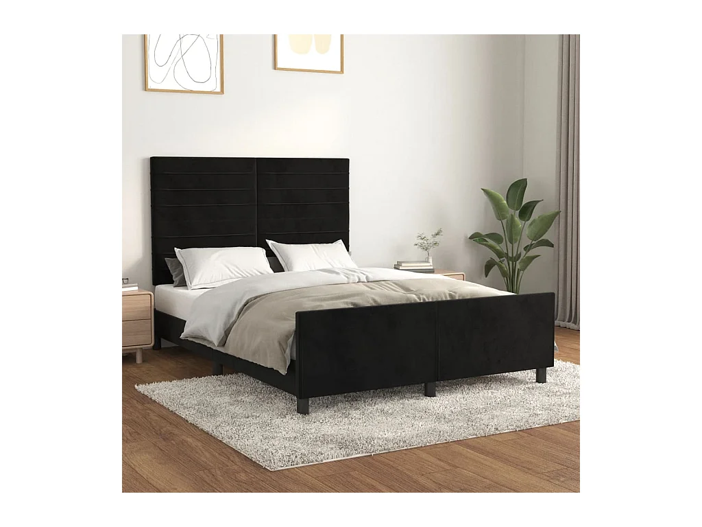 Lit-140x200 cm avec tête de lit Noir Velours EGGB63183