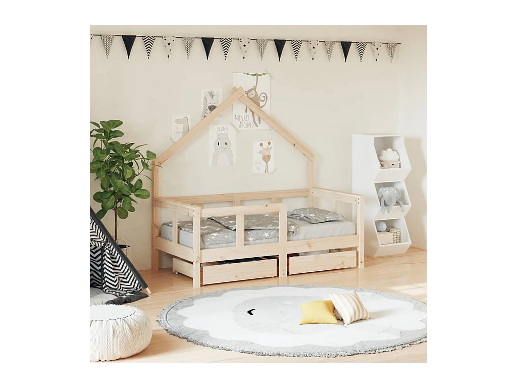 Lit-70x140 cm enfant avec tiroirs bois de pin massif EGGB64483