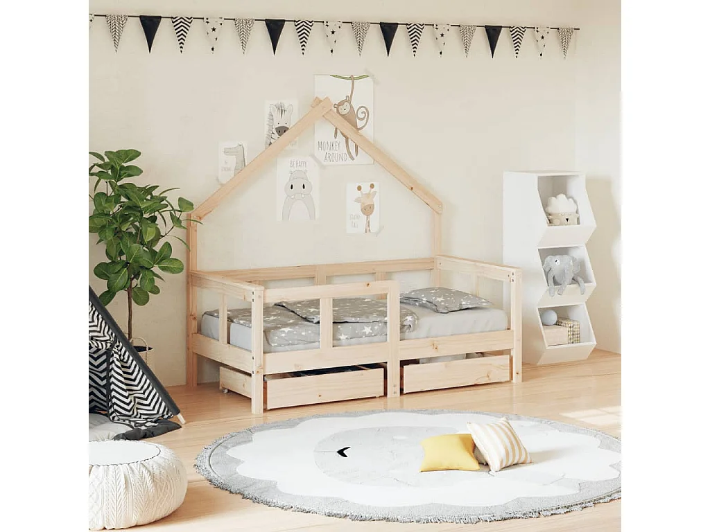 Lit-70x140 cm enfant avec tiroirs bois de pin massif EGGB64483