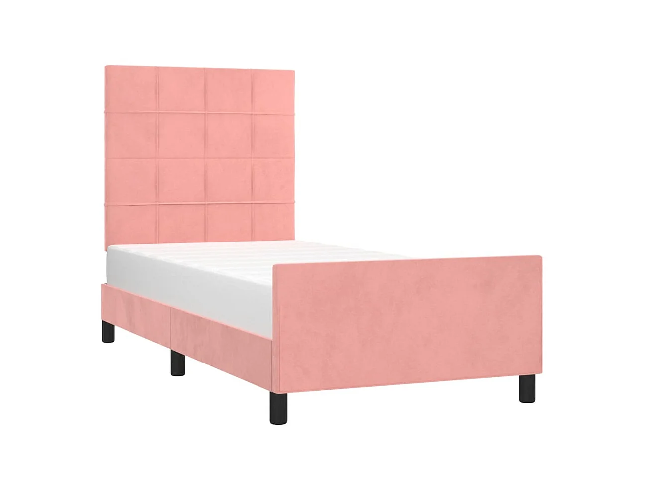 Cama 90x190 cm con cabecero de terciopelo rosa ES42890