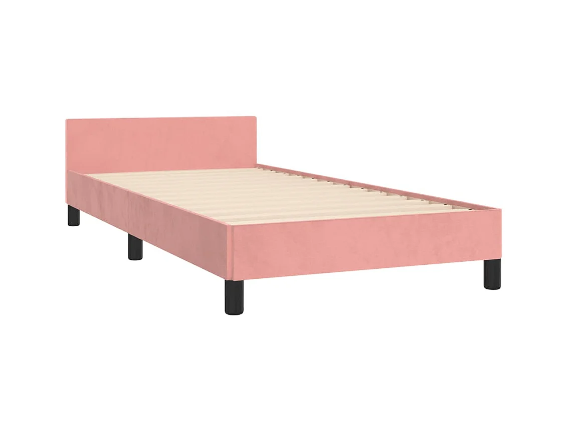 Cama 90x190 cm con cabecero de terciopelo rosa ES42890