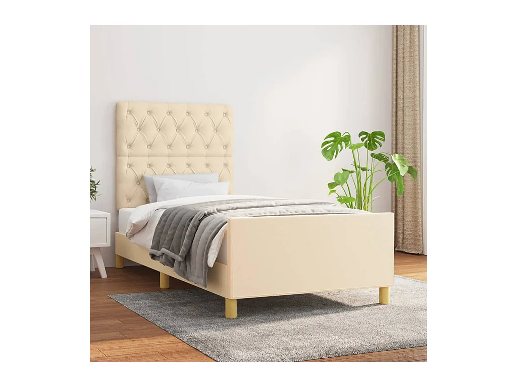 Lit-80x200 cm avec tête de lit Crème Tissu EGGB36198