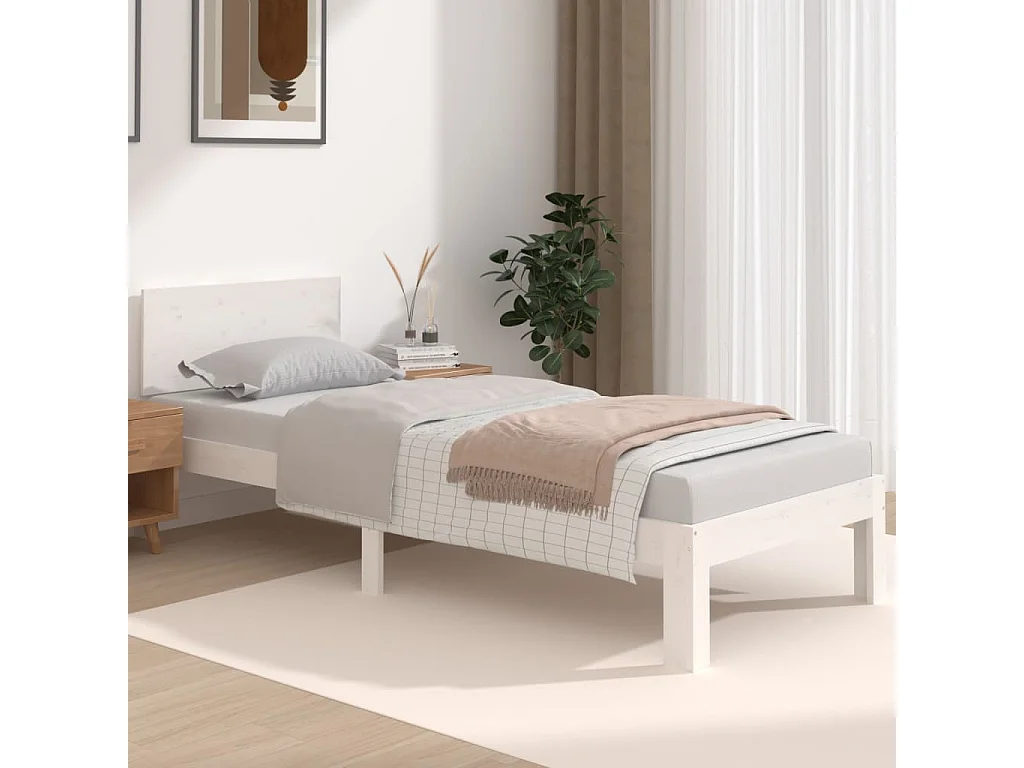 Lit-2FT6 Small Single Blanc Bois massif Petit simple EGGB55893