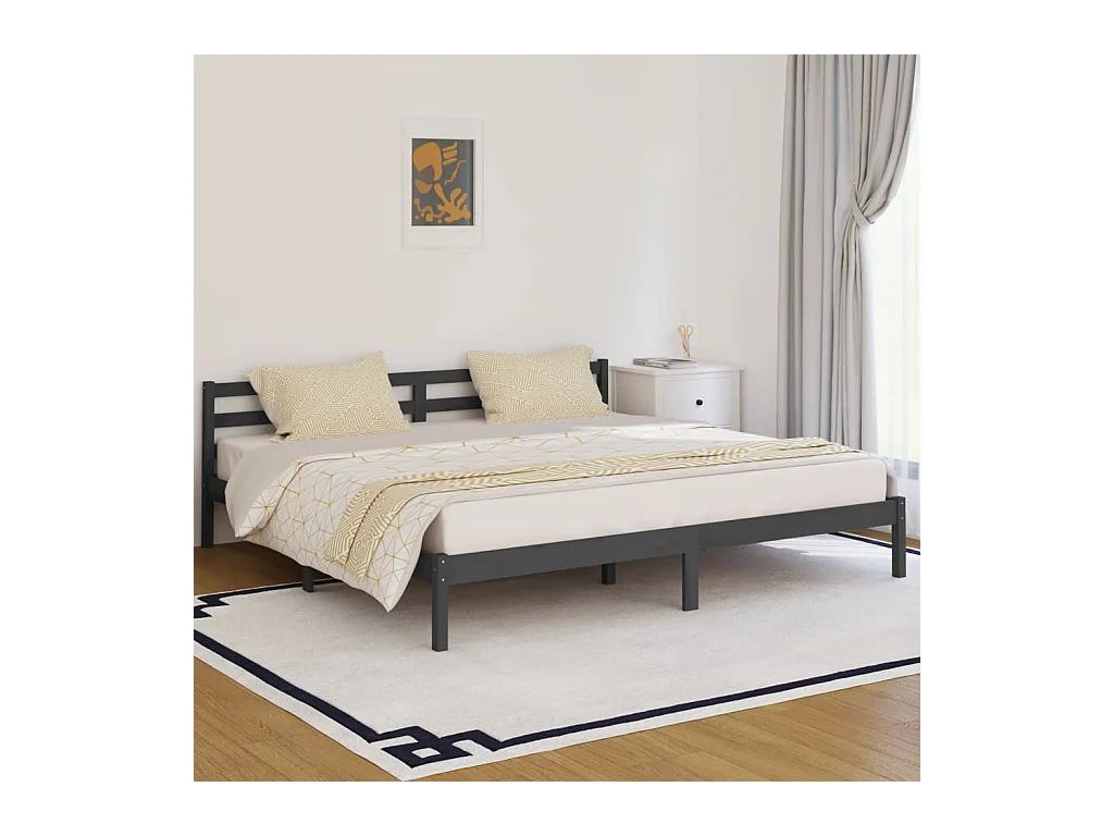 Cama 200x200 cm madera maciza de pino gris ES26163