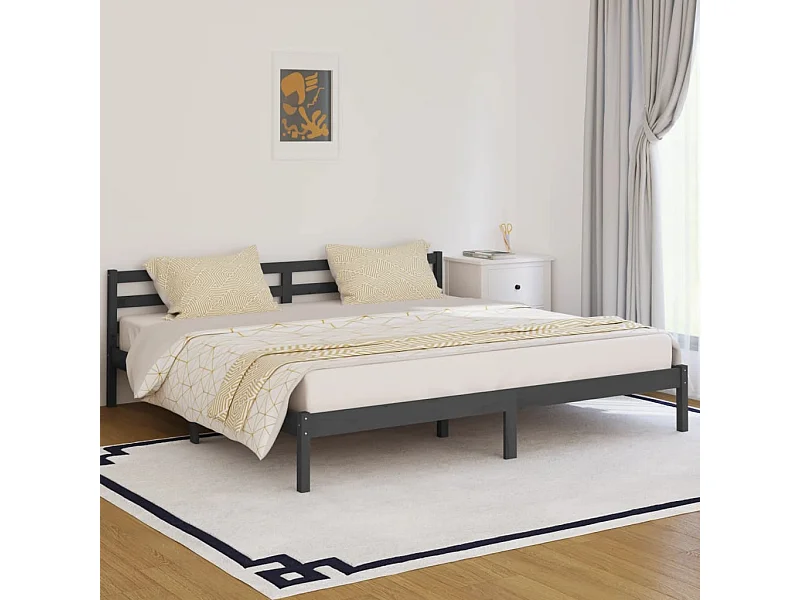 Cama 200x200 cm pinho maciço cinzento PT881626