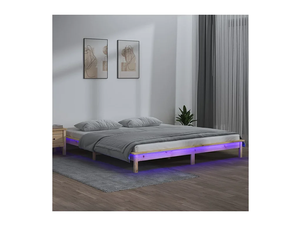 Lit-135x190 cm à LED double bois massif EGGB83890