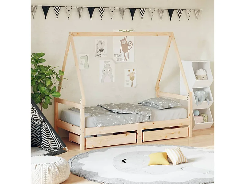 Lit-80x160 cm pour enfant et tiroirs bois de pin massif EGGB60610