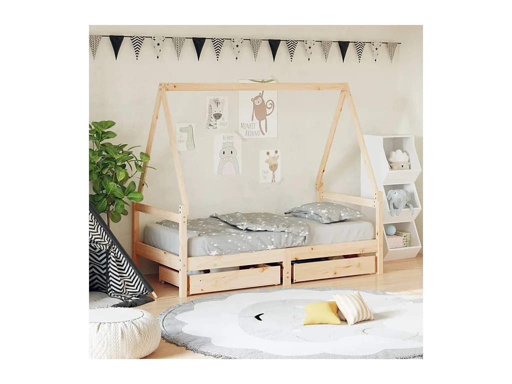 Lit-80x160 cm pour enfant et tiroirs bois de pin massif EGGB60610