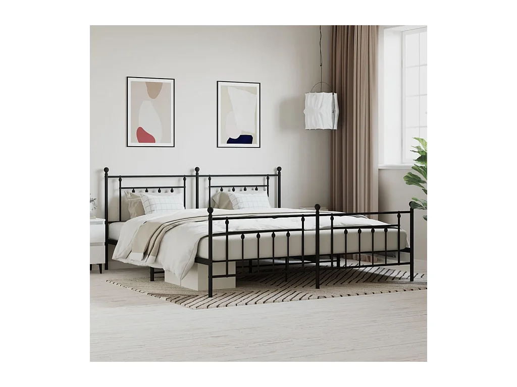 Lit-193x203 cm métal avec tête de lit/pied de lit noir EGGB48853