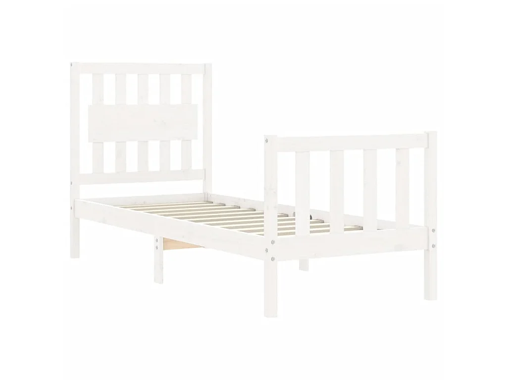 Cama 75x190 cm individual con cabecero madera maciza blanco ES72802