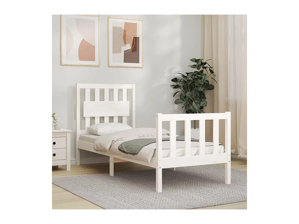 Lit-75x190 cm avec tête de lit blanc petit simple bois massif EGGB88421