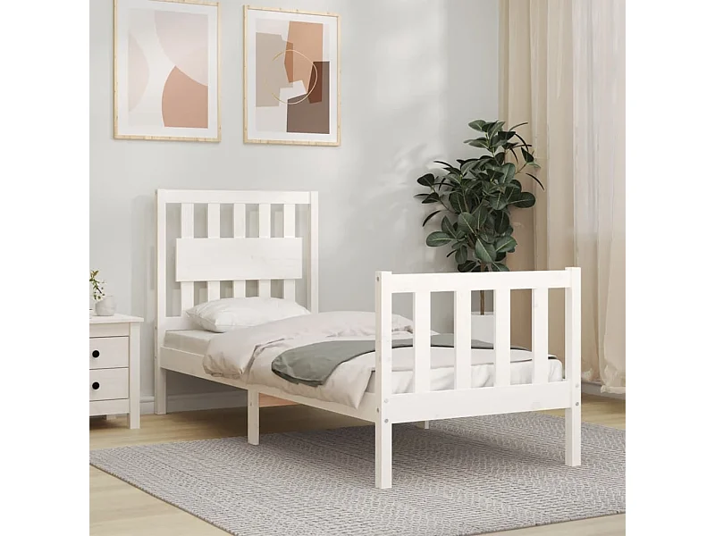 Cama 75x190 cm individual con cabecero madera maciza blanco ES72802