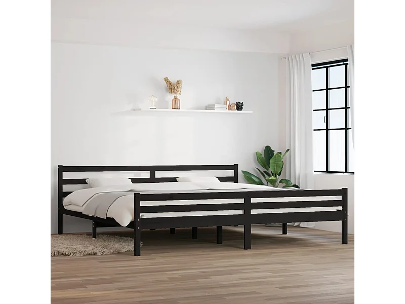 Cama 200x200 cm madeira maciça preto PT322801