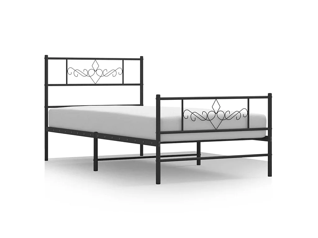 Lit-75x190 cm métal avec tête de lit/pied de lit noir EGGB26205