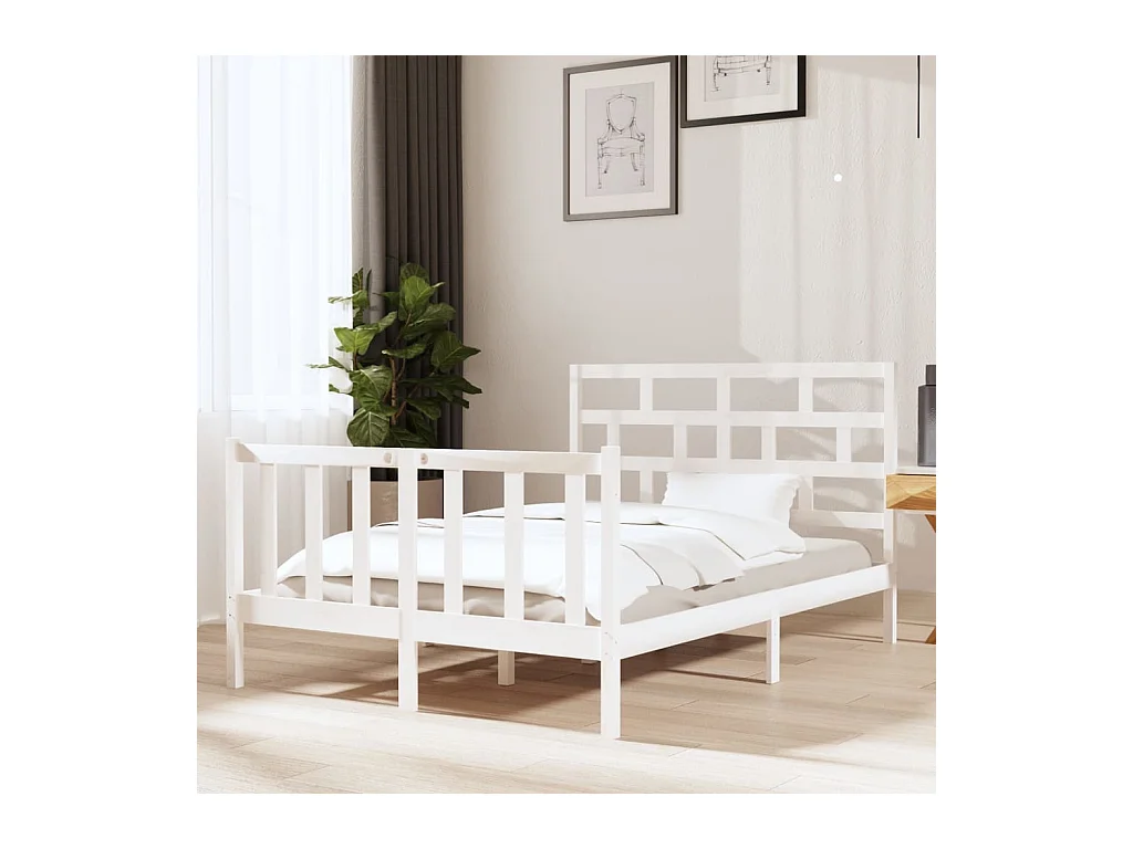 Lit-140x190 cm Blanc Bois de pin massif EGGB57183