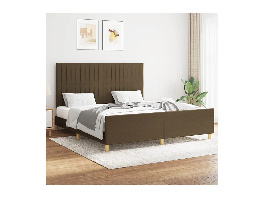 Lit-160x200 cm avec tête de lit Marron foncé Tissu EGGB46978