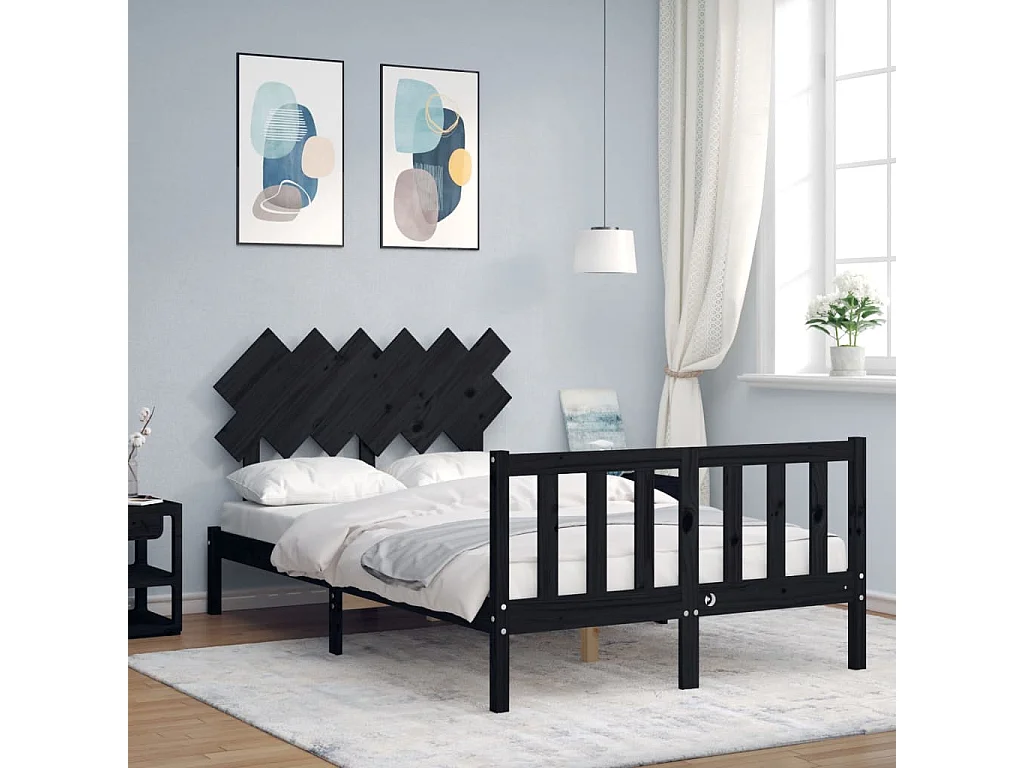 Lit-135x190 cm avec tête de lit noir double bois massif EGGB77054
