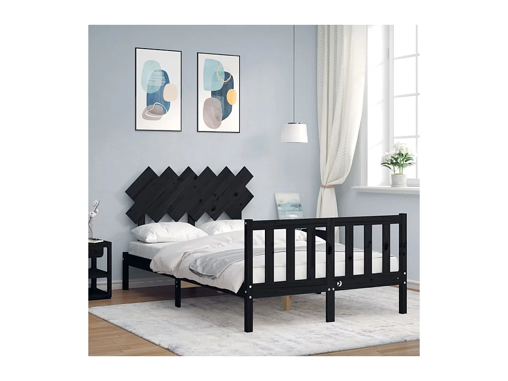 Bedframe met hoofdbord massief hout zwart NL33160