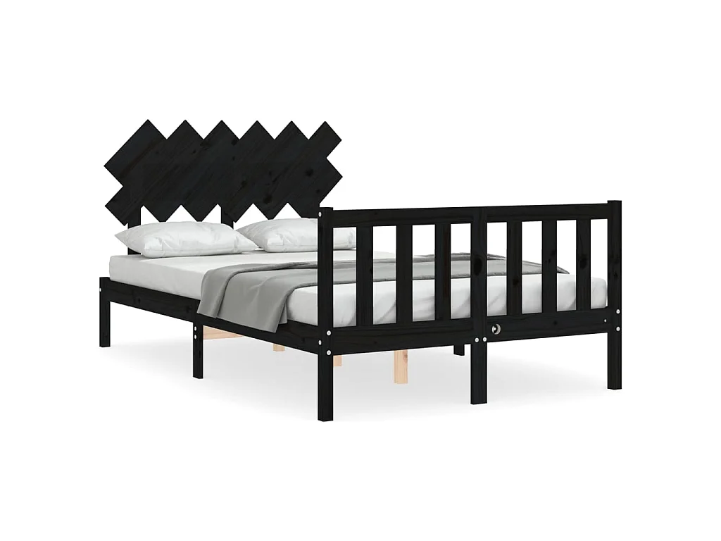 Lit-135x190 cm avec tête de lit noir double bois massif EGGB77054