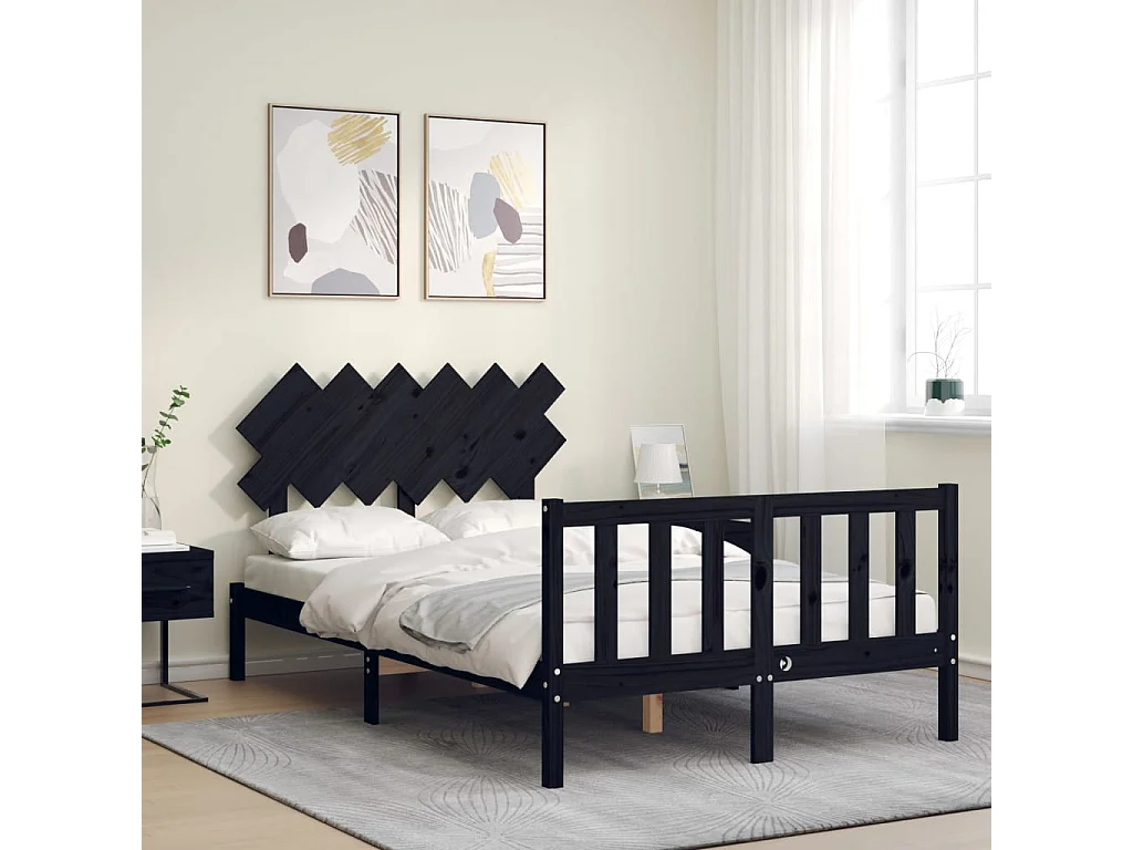 Lit-135x190 cm avec tête de lit noir double bois massif EGGB77054