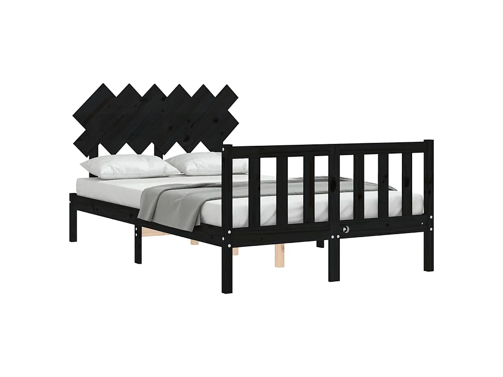 Lit-135x190 cm avec tête de lit noir double bois massif EGGB77054