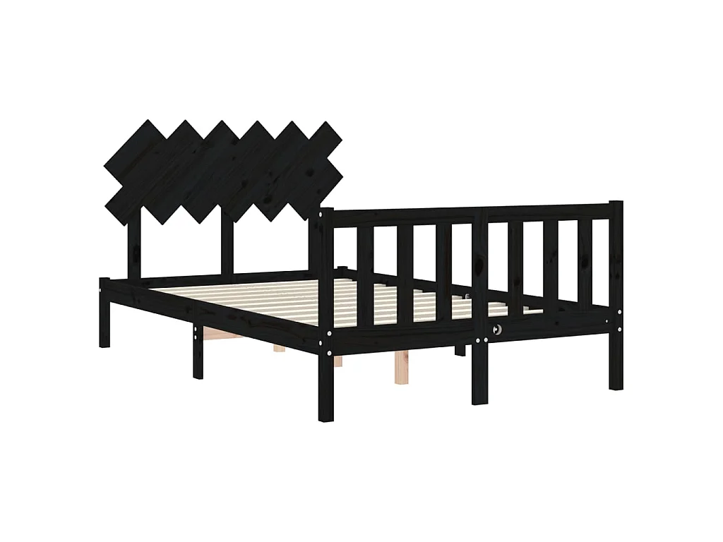 Lit-135x190 cm avec tête de lit noir double bois massif EGGB77054