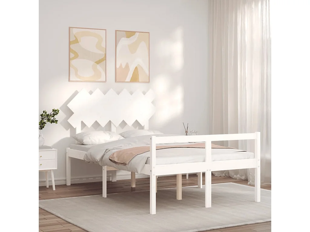 Lit-135x190 cm pour personne âgée et tête de lit double bois massif EGGB68622