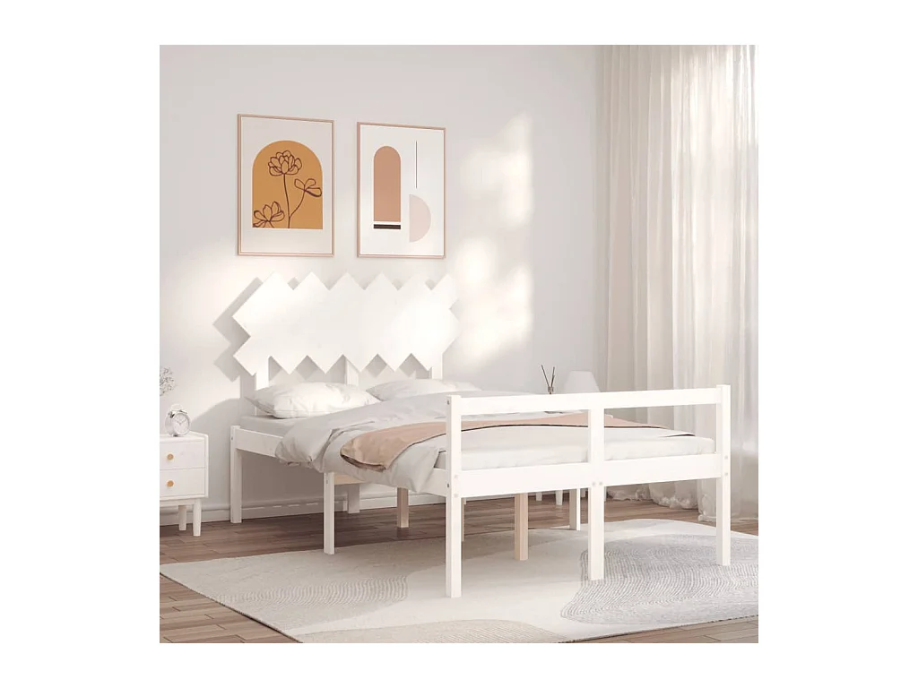 Lit-135x190 cm pour personne âgée et tête de lit double bois massif EGGB68622
