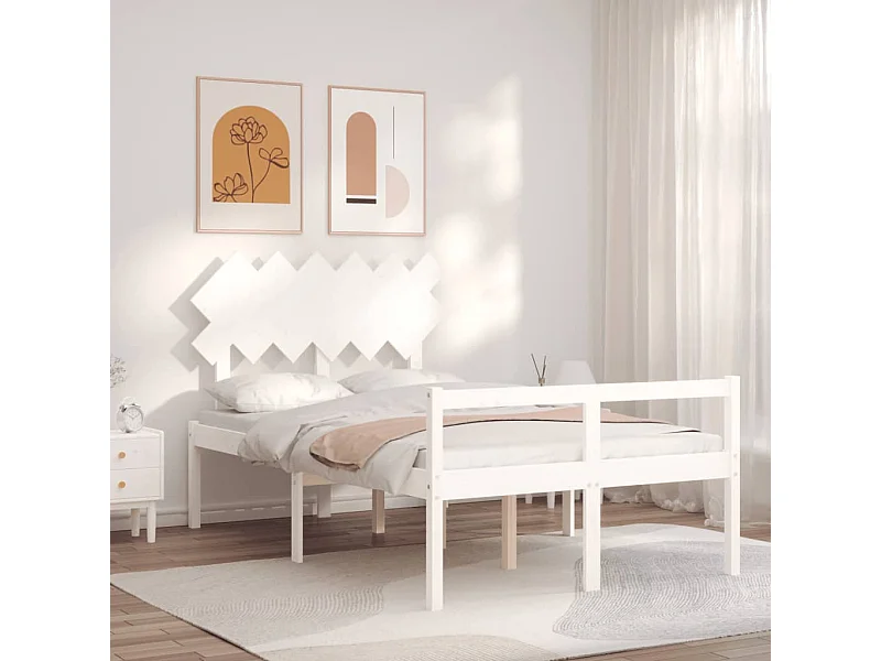 Cama 135x190 cm para personas mayores con cabecero madera maciza blanco ES89864