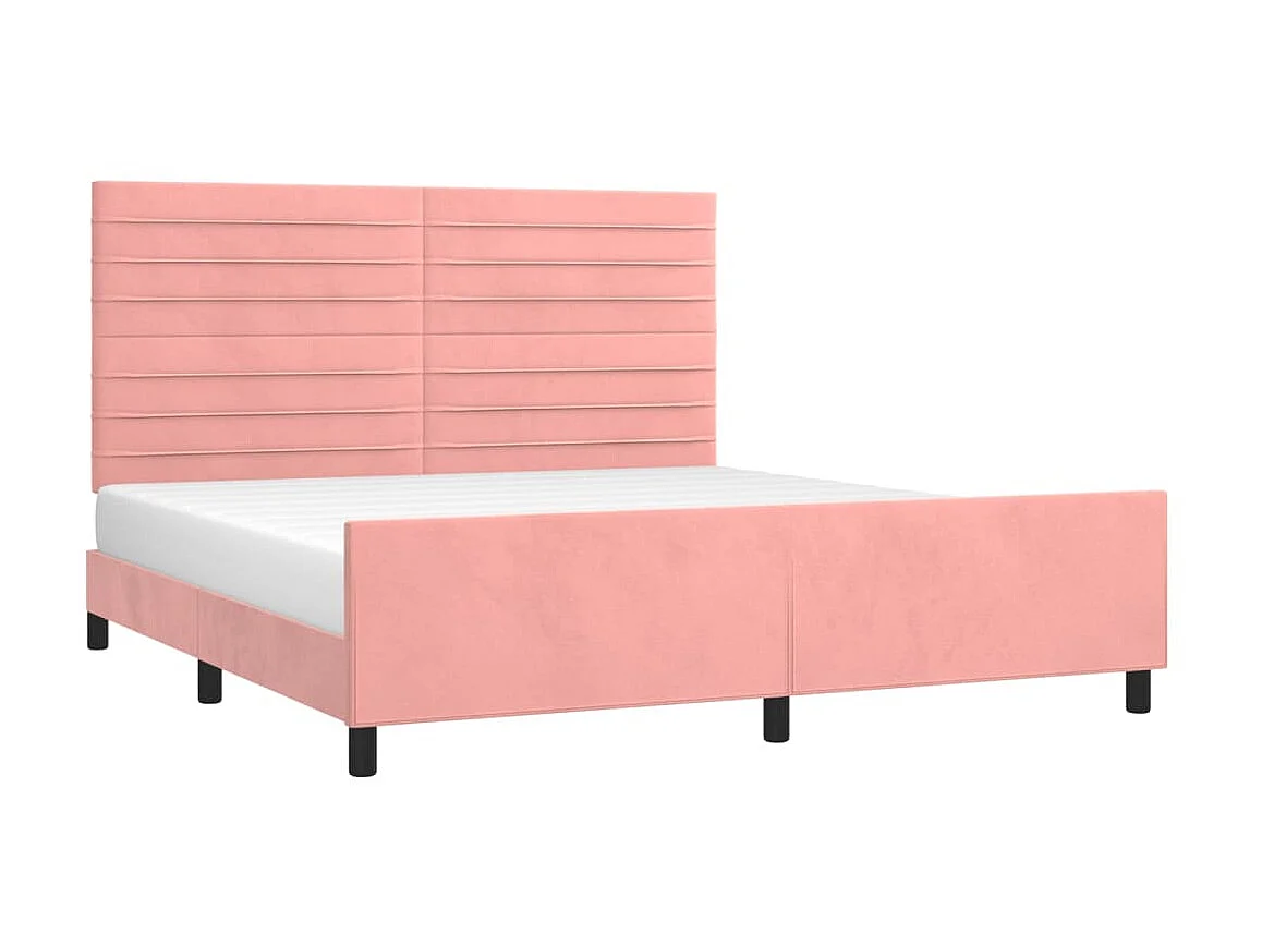 Cama 160x200 cm con cabecero de terciopelo rosa ES49298